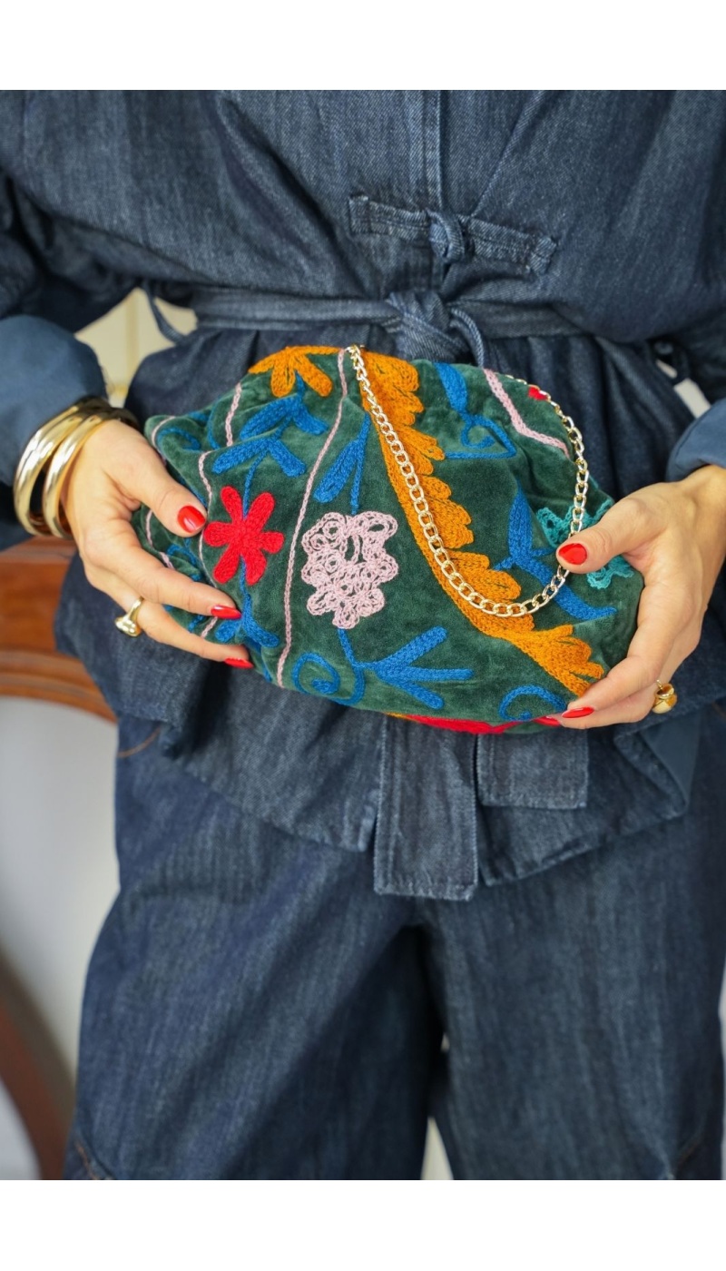 Pochette Velours Fleurs Vert AIMY Noho - 1 | MARROQUINERÍA / BOLSOS