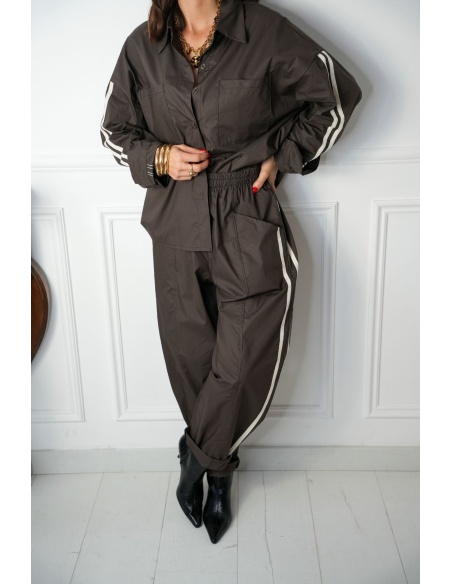 Pantalon Bandes Choco ANICET Noho - 2 | Accueil