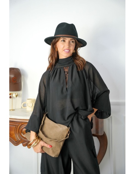Blouse Dentelle Fluide Noir SANTA ROSA Noho - 1 | Accueil