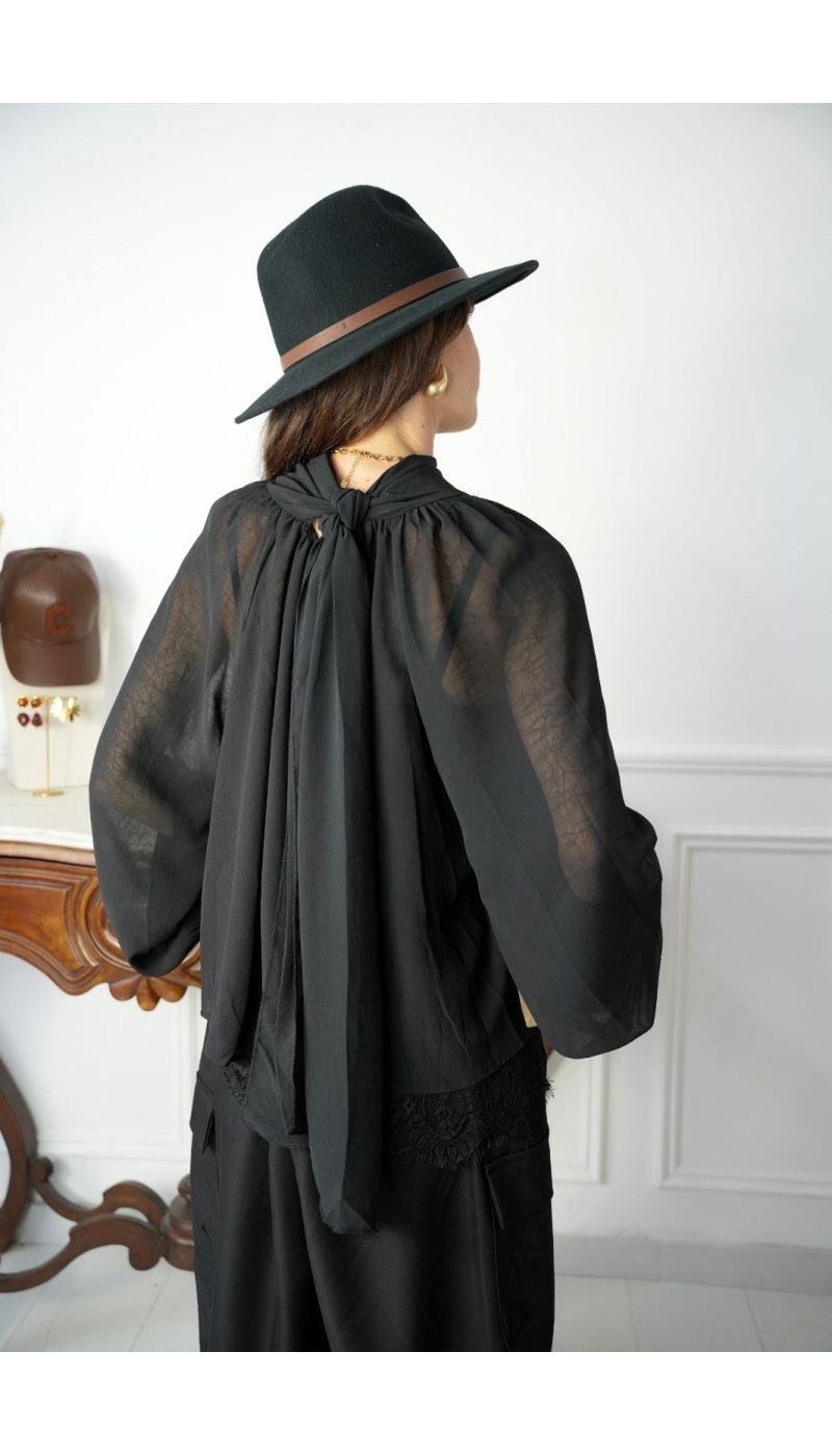 Blouse Dentelle Fluide Noir SANTA ROSA Noho - 3 | Accueil