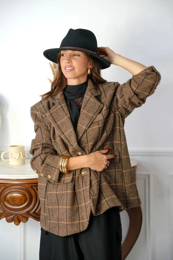 Blazer Carreaux Marron MARGA Noho - 1 | Accueil