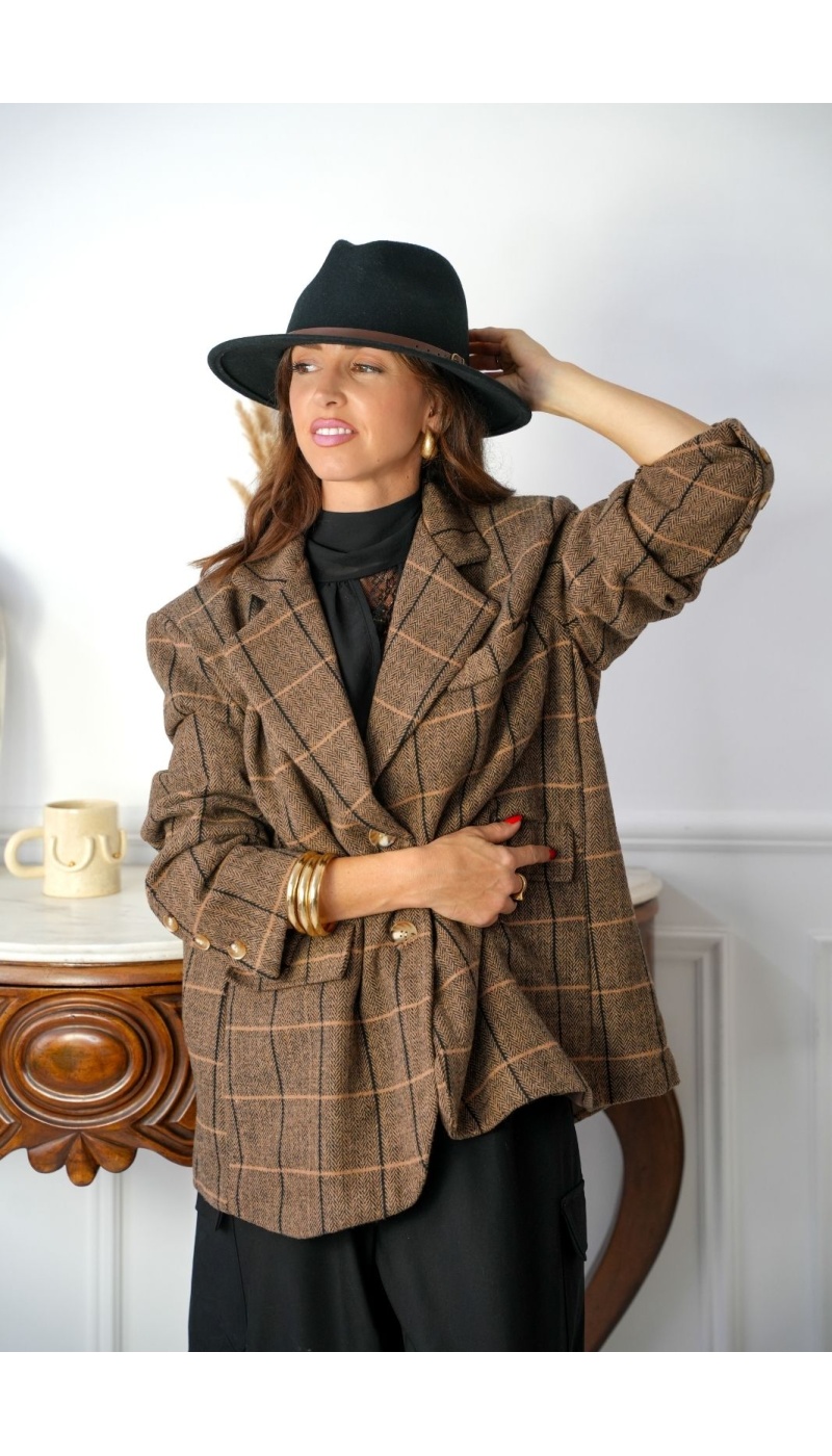 Blazer Carreaux Marron MARGA Noho - 1 | Accueil