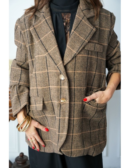 Blazer Carreaux Marron MARGA Noho - 4 | Accueil