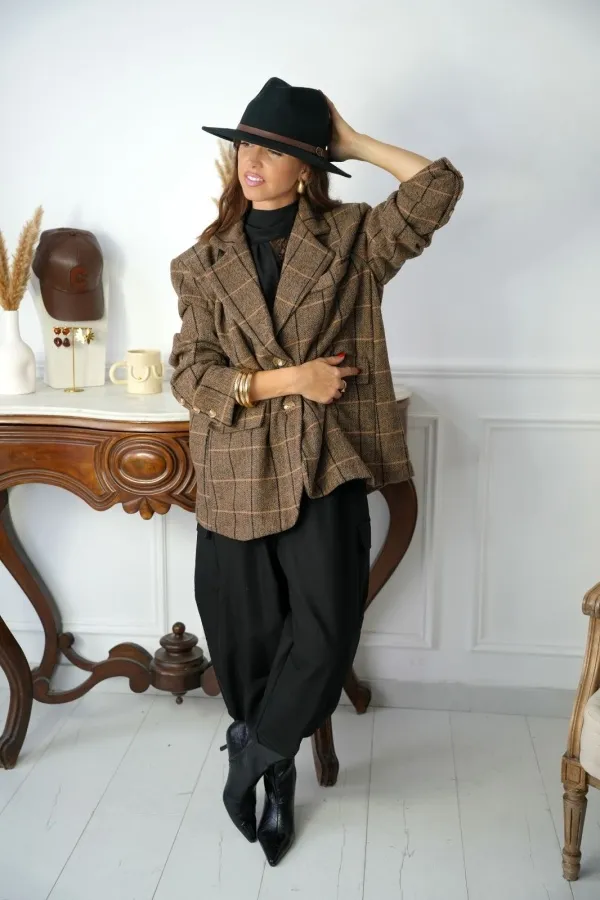Blazer Carreaux Marron MARGA Noho - 1 | Accueil 2