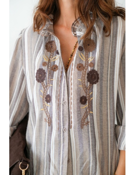 Chemisier Fleurs Marron POZZALO Noho - 2 | New page A