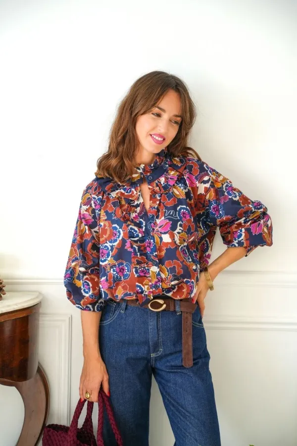 Chemisier Fleurs Marine Johanna DROSIA Johanna - 1 | Welcome