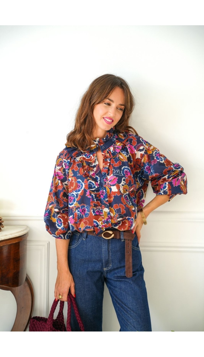Chemisier Fleurs Marine Johanna DROSIA Johanna - 1 | Willkommen