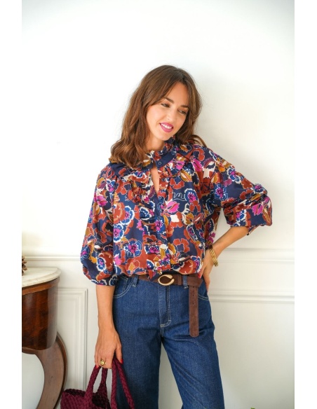 Chemisier Fleurs Marine Johanna DROSIA Johanna - 1 | Accueil