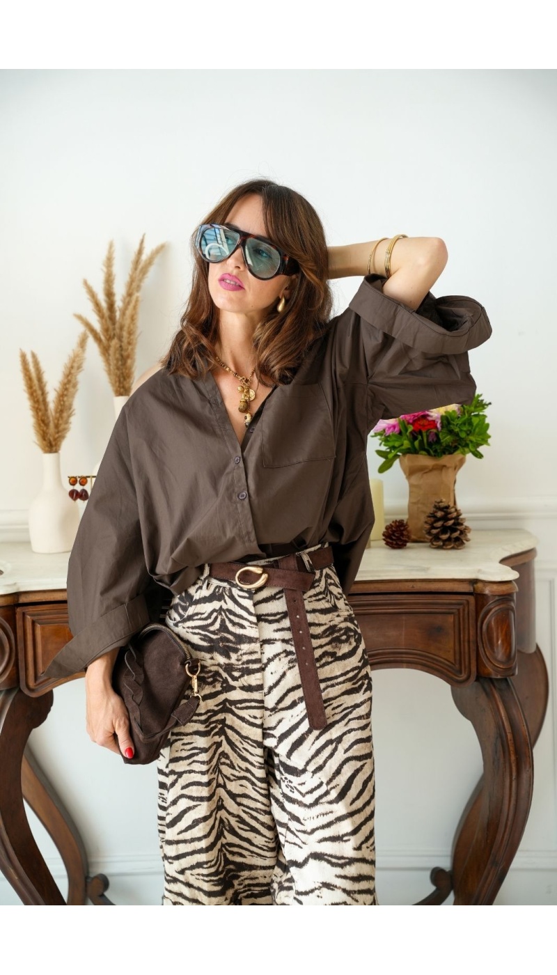 Chemisier Oversize Marron MOSINA Noho - 1 | Accueil
