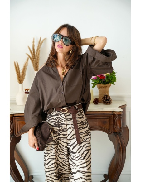 Chemisier Oversize Marron MOSINA Noho - 1 | Accueil