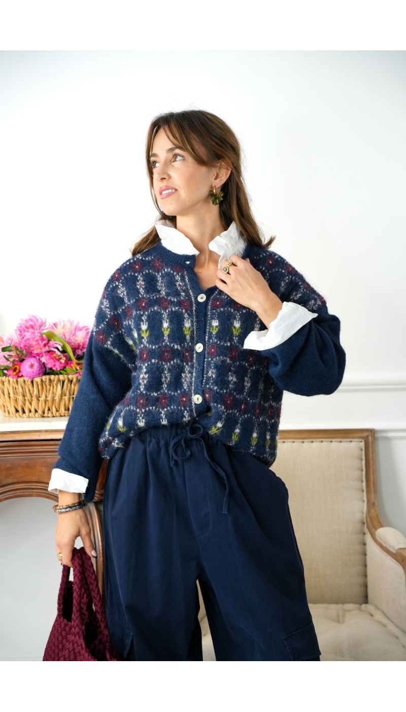 Gilet Johanna Fleurs Marine GIGIA Johanna - 1 | Welcome