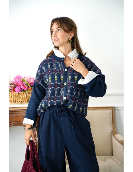 Gilet Johanna Fleurs Marine GIGIA Johanna - 1 | Accueil
