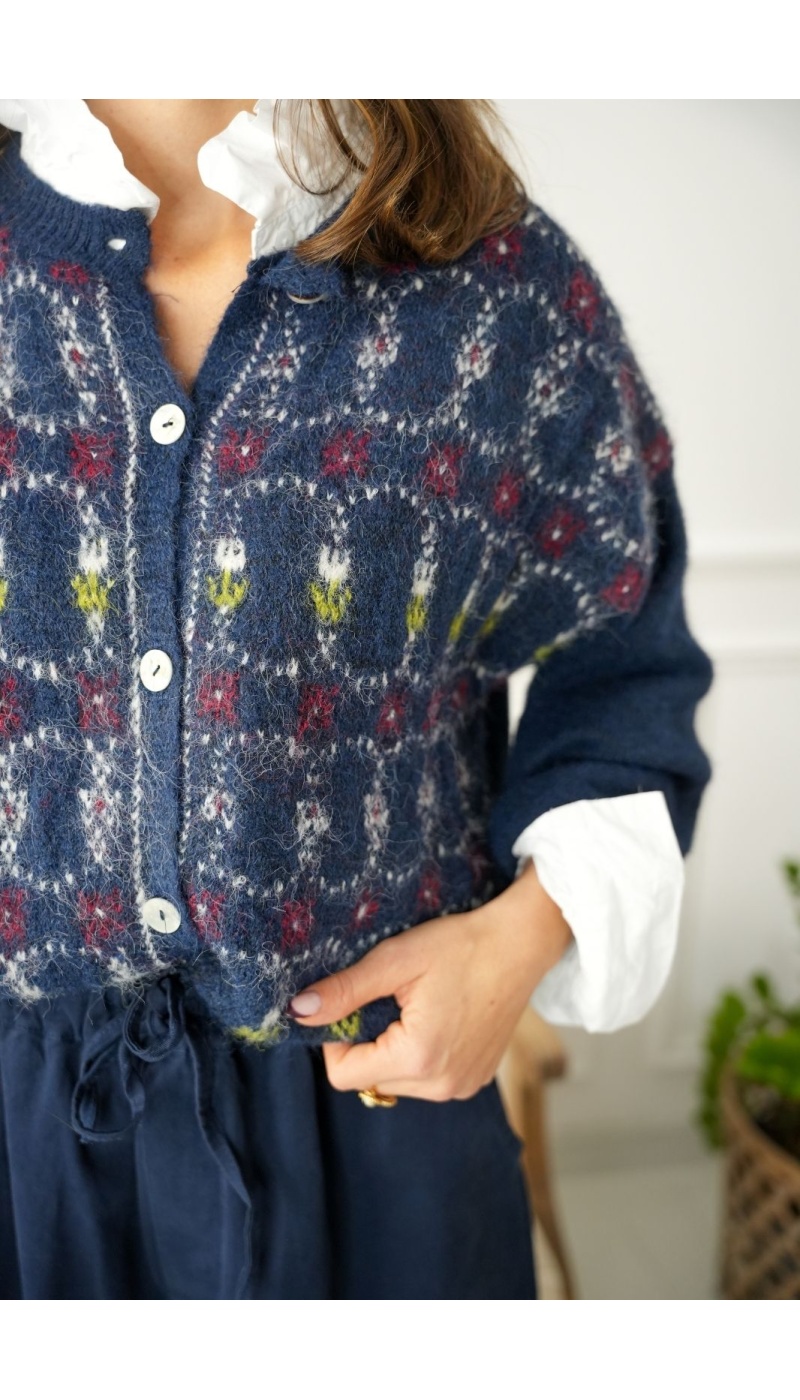 Gilet Johanna Fleurs Marine GIGIA Johanna - 4 | Accueil