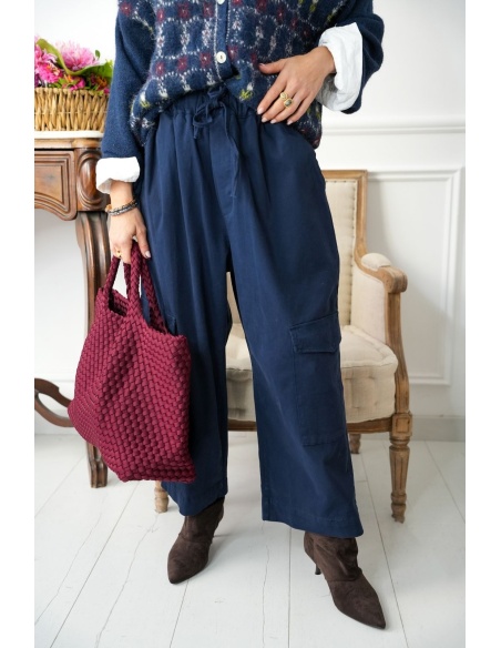 Pantalon Large Cargo Johanna Marine LARINA Johanna - 2 | Accueil