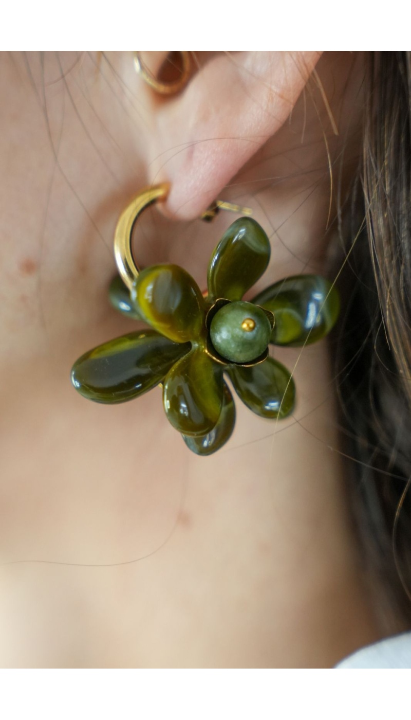 BOUCLES D'OREILLES FLEURS VERT H26 Noho - 2 | Welcome