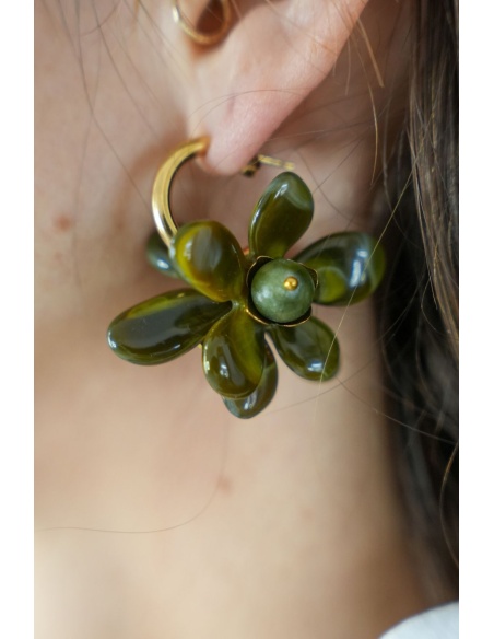 BOUCLES D'OREILLES FLEURS VERT H26 Noho - 2 | Welcome