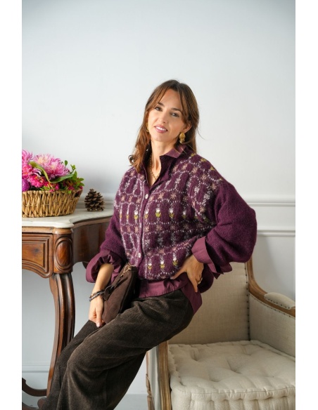 Gilet Johanna Fleurs Bordeaux GIGIA Johanna - 1 | Accueil