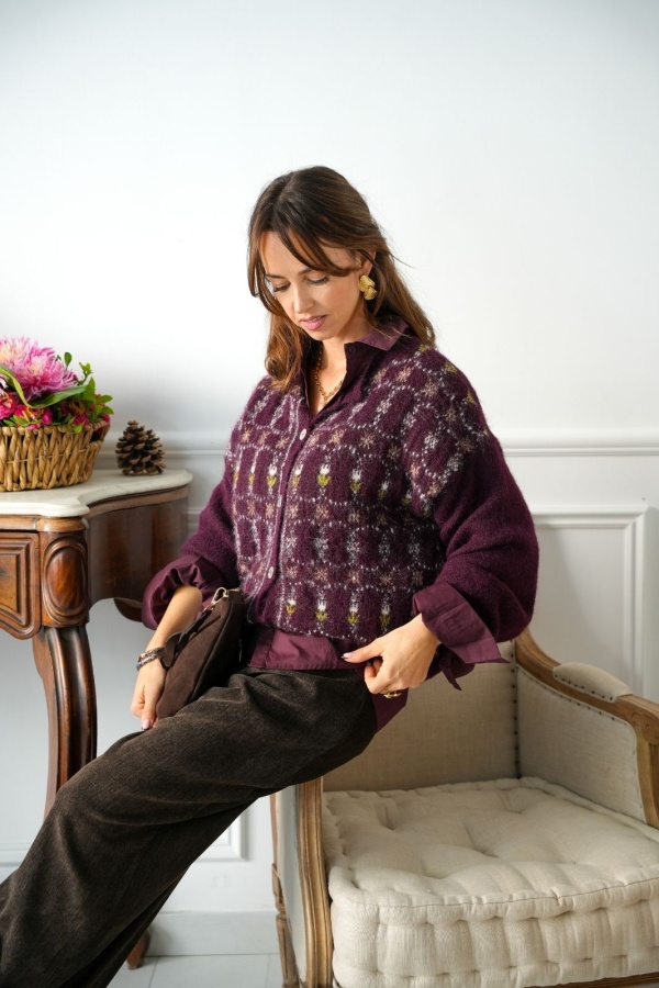 Gilet Johanna Fleurs Bordeaux GIGIA Johanna - 1 | Welcome 2