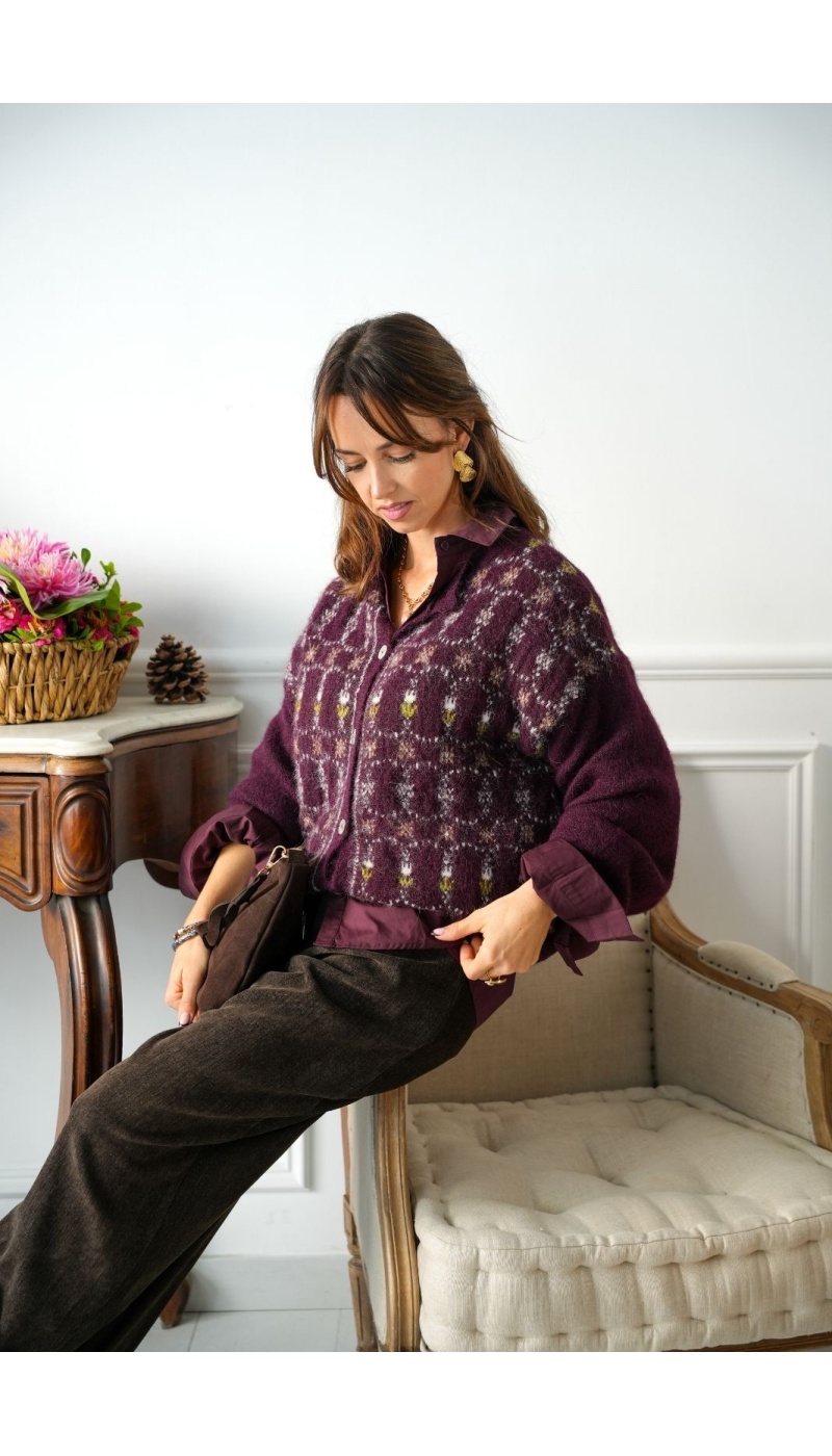 Gilet Johanna Fleurs Bordeaux GIGIA Johanna - 2 | Accueil