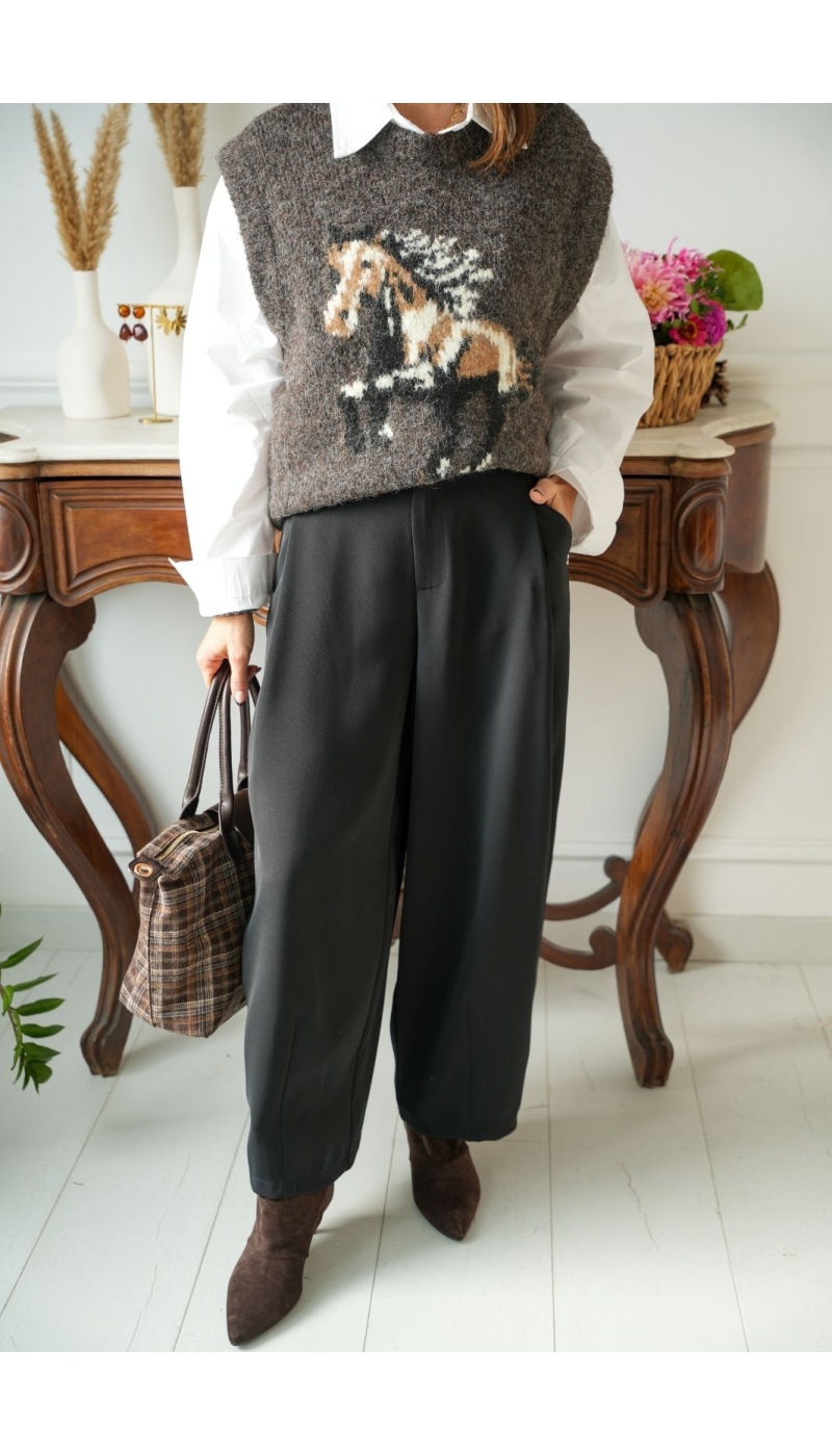 Pantalon Évasé Noir À Pinces DIANA PLEASE - 2 | Accueil