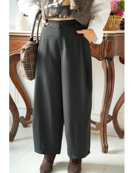 Pantalon Évasé Noir À Pinces PLEASE - 3 | Welcome