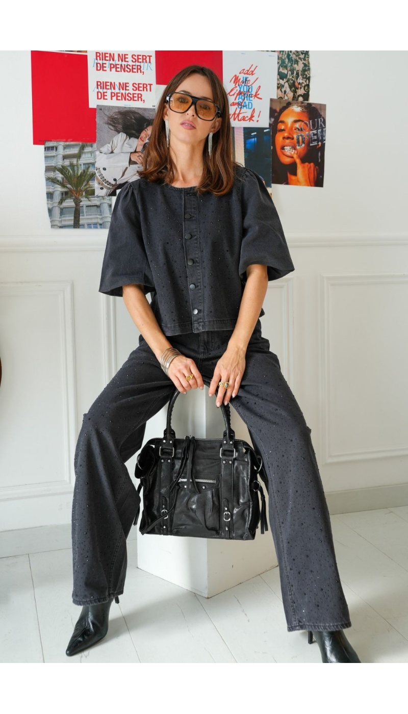 Veste Strass Black Denim VIPAL VILA - 1 | Accueil