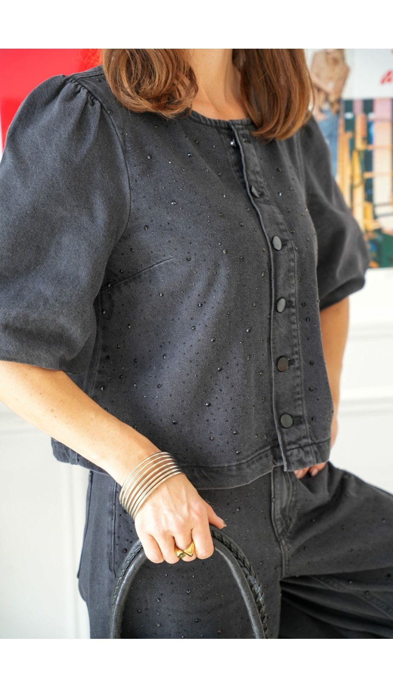 Veste Strass Black Denim VIPAL VILA - 3 | Accueil