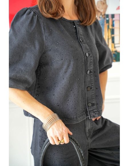 Veste Strass Black Denim VIPAL VILA - 3 | Accueil