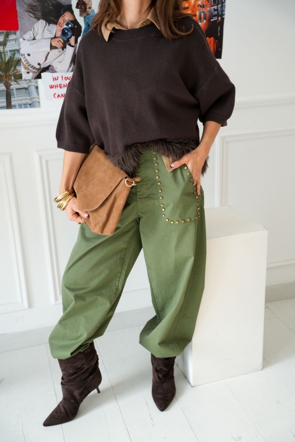 Pantalon Clouté Kaki DULAH Noho - 1 | Accueil 2