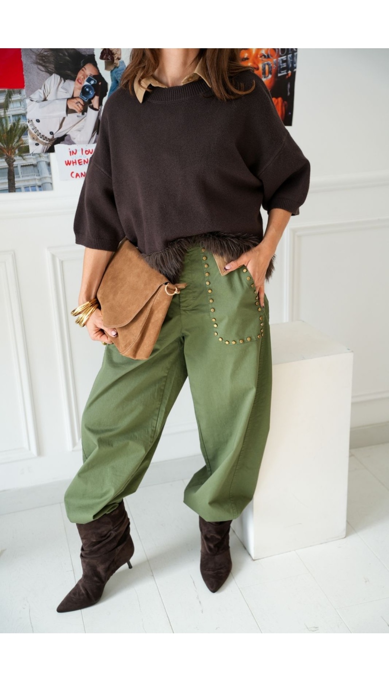 Pantalon Clouté Kaki DULAH Noho - 2 | Accueil