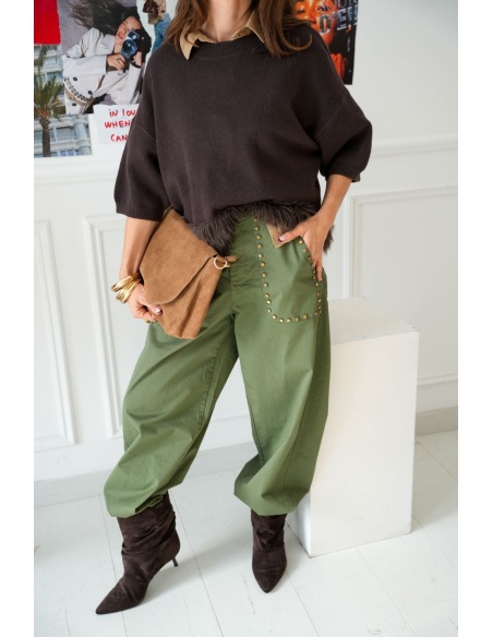Pantalon Clouté Kaki DULAH Noho - 2 | Accueil