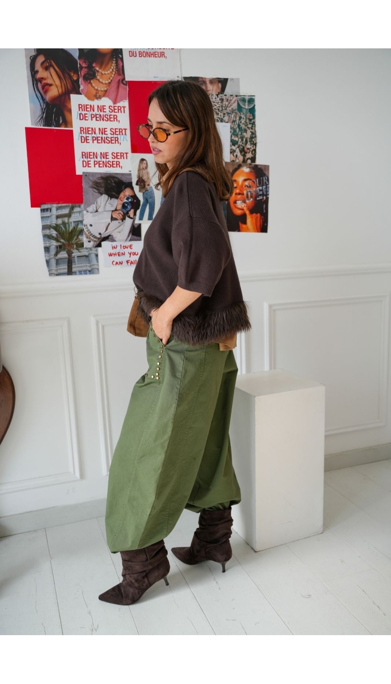 Pantalon Clouté Kaki DULAH Noho - 3 | Accueil