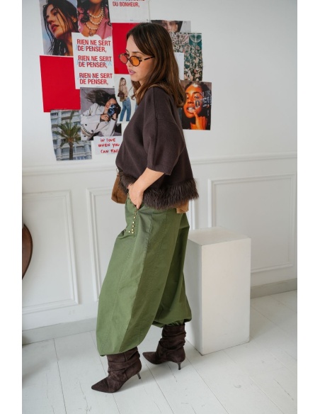 Pantalon Clouté Kaki DULAH Noho - 3 | Accueil
