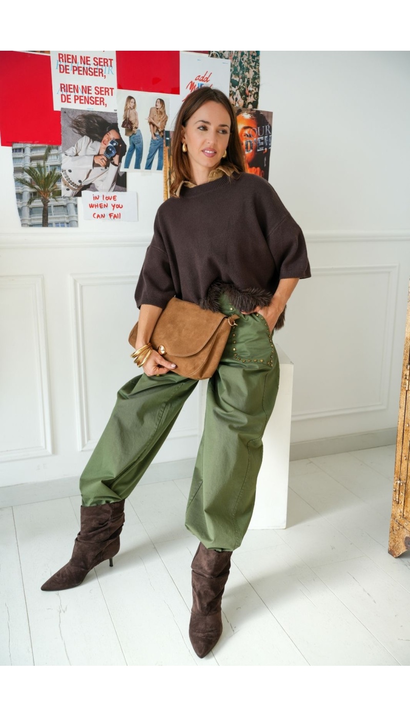 Pantalon Clouté Kaki DULAH Noho - 1 | Accueil