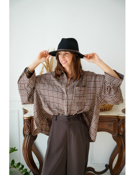 Chemiser Carreaux Camel JUST Noho - 1 | Accueil